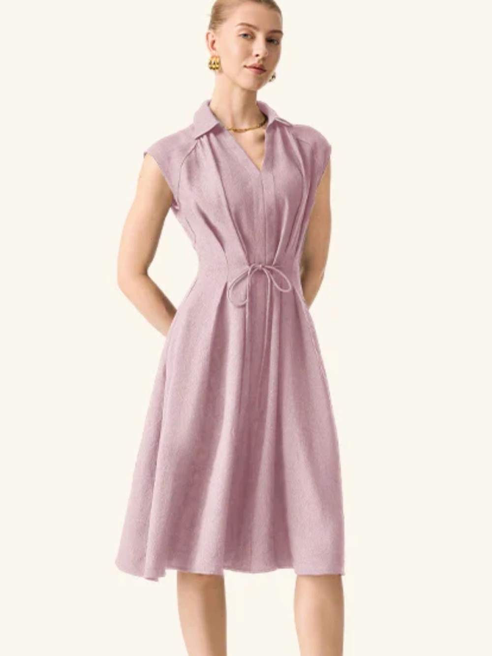 OGL Linen Blend Collared V-Neck Midi Dress S NWT - Picture 3 of 9